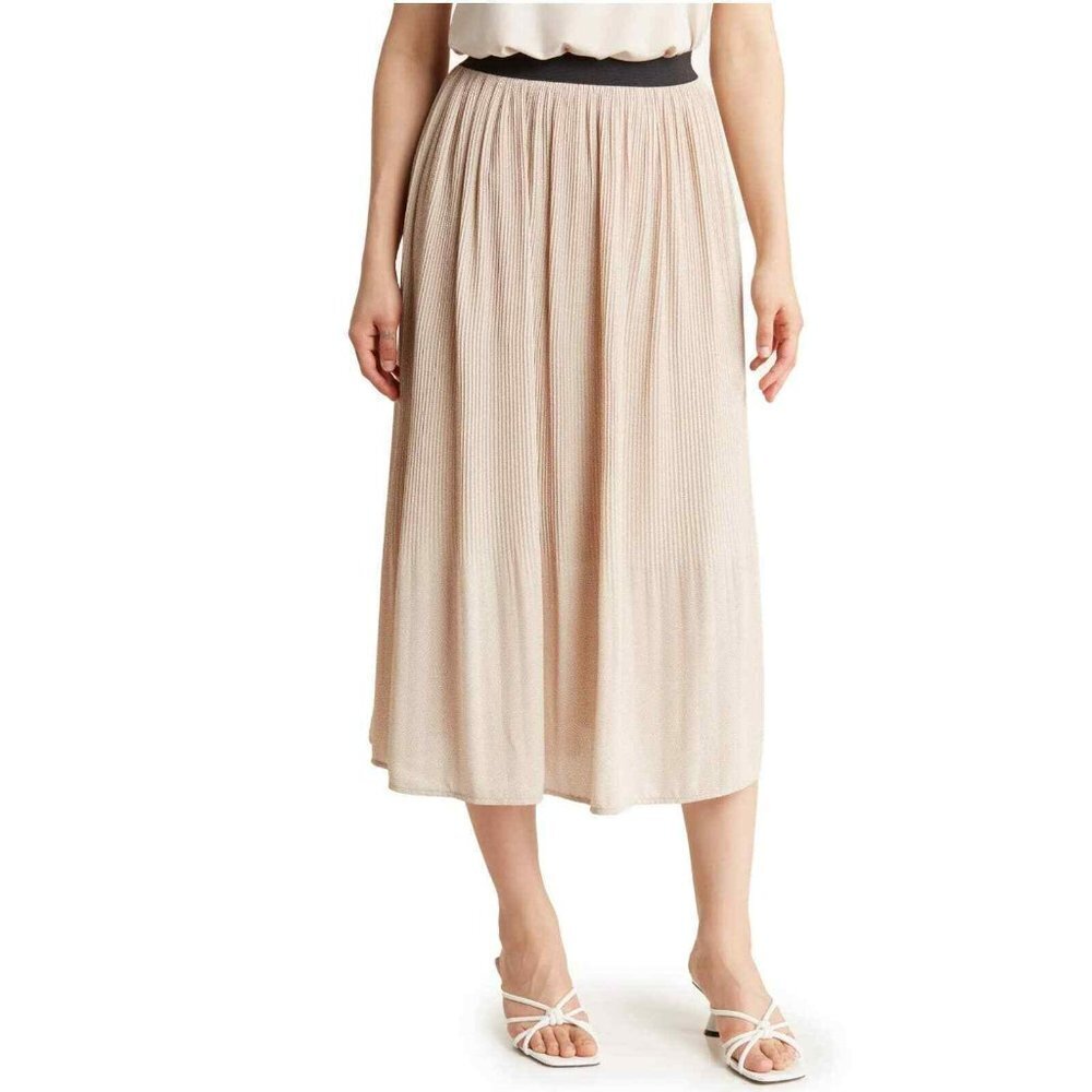 NWT New $99 Adrianna Papell Beige Polka Dot Release Pleat Midi Skirt Size M